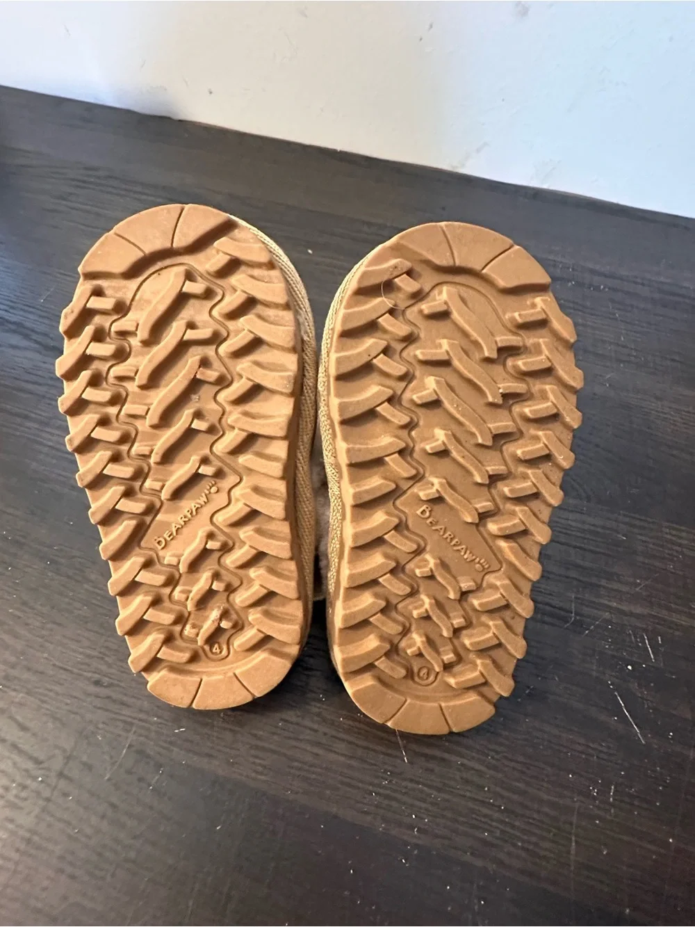 BearPaw Kids Tan Suede Slip-On Clog Slippers with Plush Fur Collar